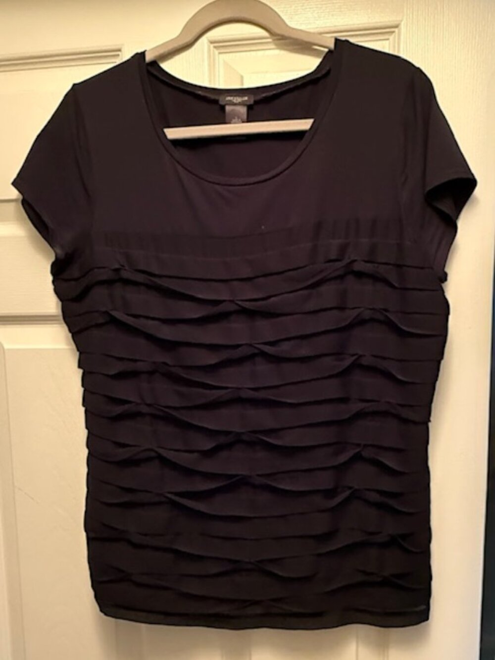 Ann Taylor Loft black mixed media blouse, L